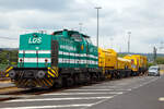 Die 293 511-2 (92 80 1293 511-2 D-LDS) des Eutiner Eisenbahnunternehmen LDS GmbH (LDS steht fr Logistik, Dienstleistungen und Service) steht am 07.07.2019 mit dem Drehhobel D-HOB 4.0 (D-HOB 2500) der