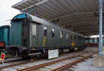 Der restaurierte historische DRG Meßwagen für Schwingungsuntersuchungen Lokmotivversuchsabteilung Grunewald, (Berlin) Bln 700 587, vom berühmten Lokomotiv- Versuchsamtes (LVA) in Berlin Grunewald, am 26 Mai 2024 beim Lokschuppen Hochda ...